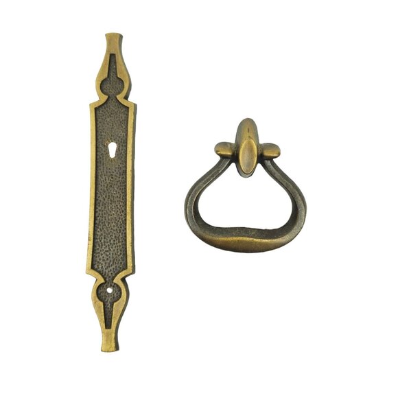 2 Metal Pull Knob w Backplate Vtg Cabinet Drawer Funiture Hardware National Lock - Picture 9 of 13